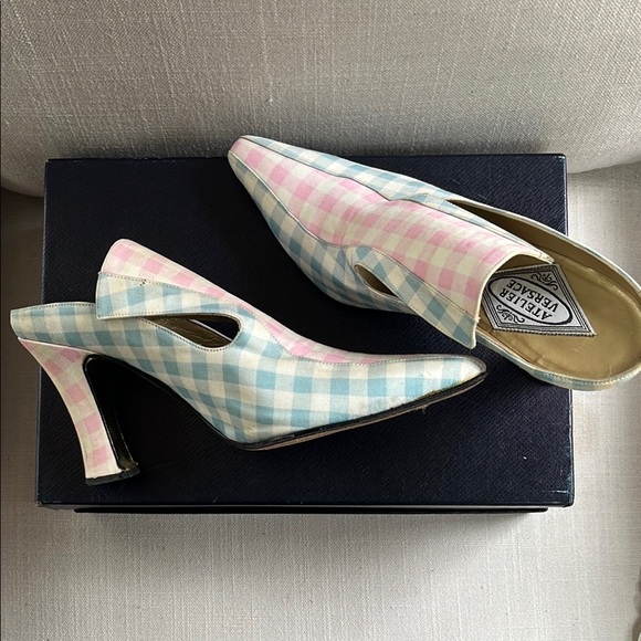 Rare Vintage Versace Pastel Checkered Women's Mules - Picture 5 of 6